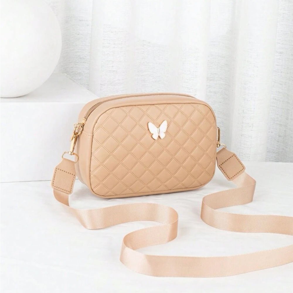 ⚠️Clearance Quilted Apricot Crossbody Bag With Butterfly Charm - Picture 2 of 5